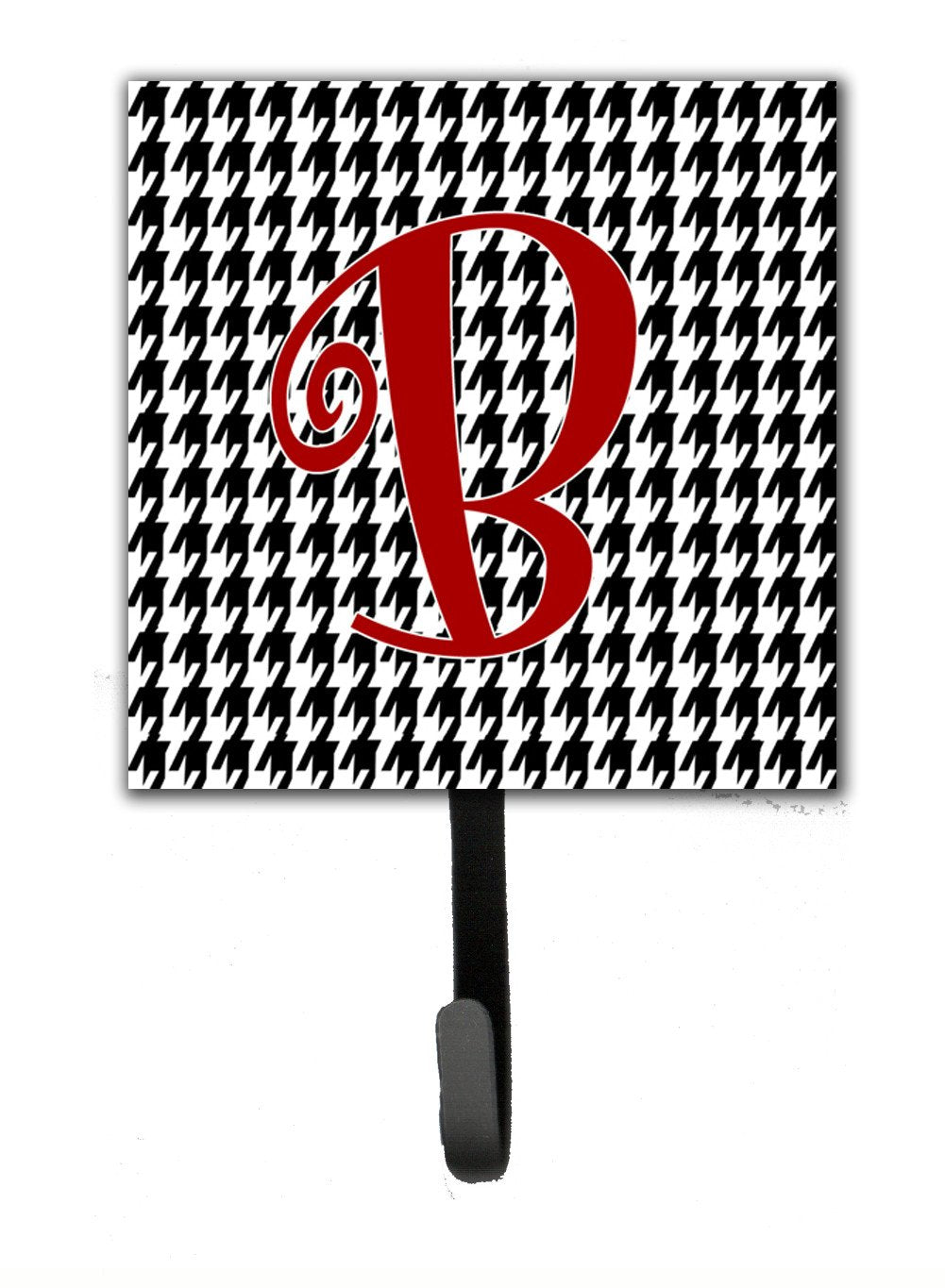 Letter B Initial Monogram - Houndstooth Black Leash Holder or Key Hook by Caroline&#39;s Treasures