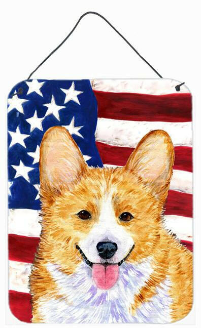 USA American Flag with Corgi Aluminium Metal Wall or Door Hanging Prints by Caroline's Treasures