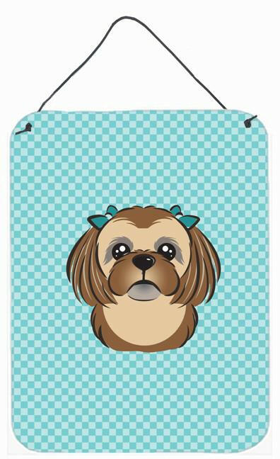 Checkerboard Blue Chocolate Brown Shih Tzu Wall or Door Hanging Prints by Caroline's Treasures