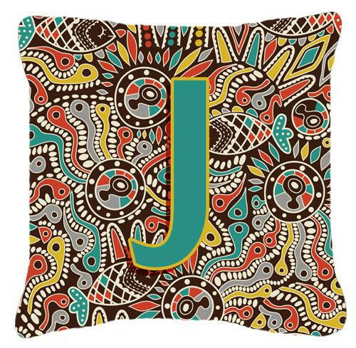 Letter J Retro Tribal Alphabet Initial Canvas Fabric Decorative Pillow CJ2013-JPW1414 by Caroline's Treasures