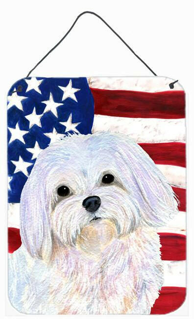 USA American Flag with Maltese Aluminium Metal Wall or Door Hanging Prints by Caroline's Treasures