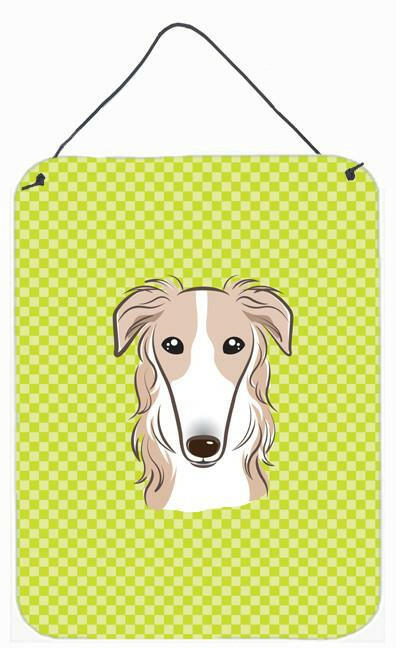 Checkerboard Lime Green Borzoi Wall or Door Hanging Prints BB1290DS1216 by Caroline&#39;s Treasures