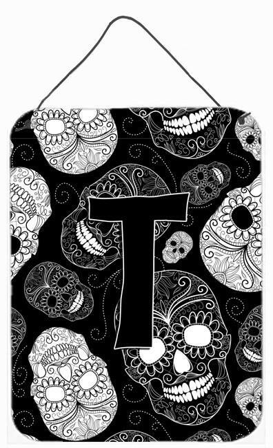 Letter T Day of the Dead Skulls Black Wall or Door Hanging Prints CJ2008-TDS1216 by Caroline's Treasures