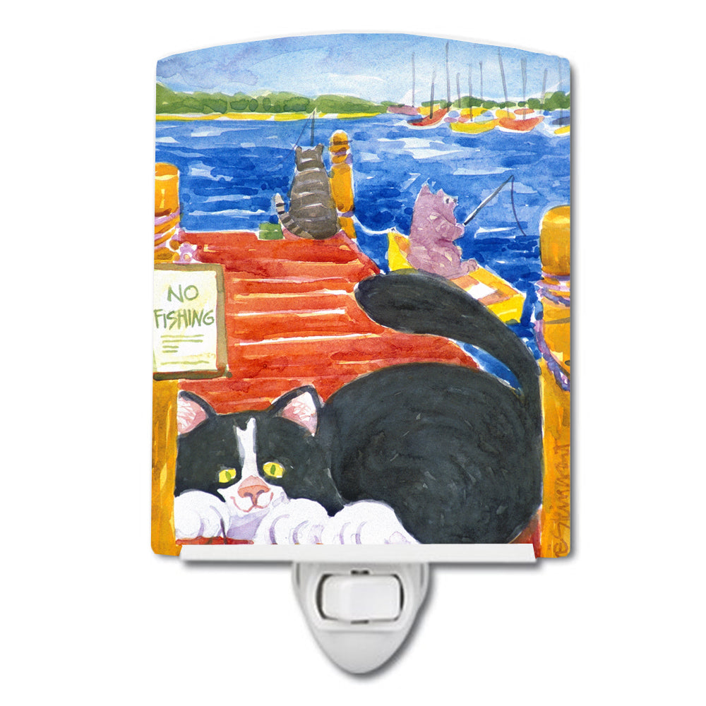 Cat Fishing from the dock Ceramic Night Light 6001CNL - the-store.com