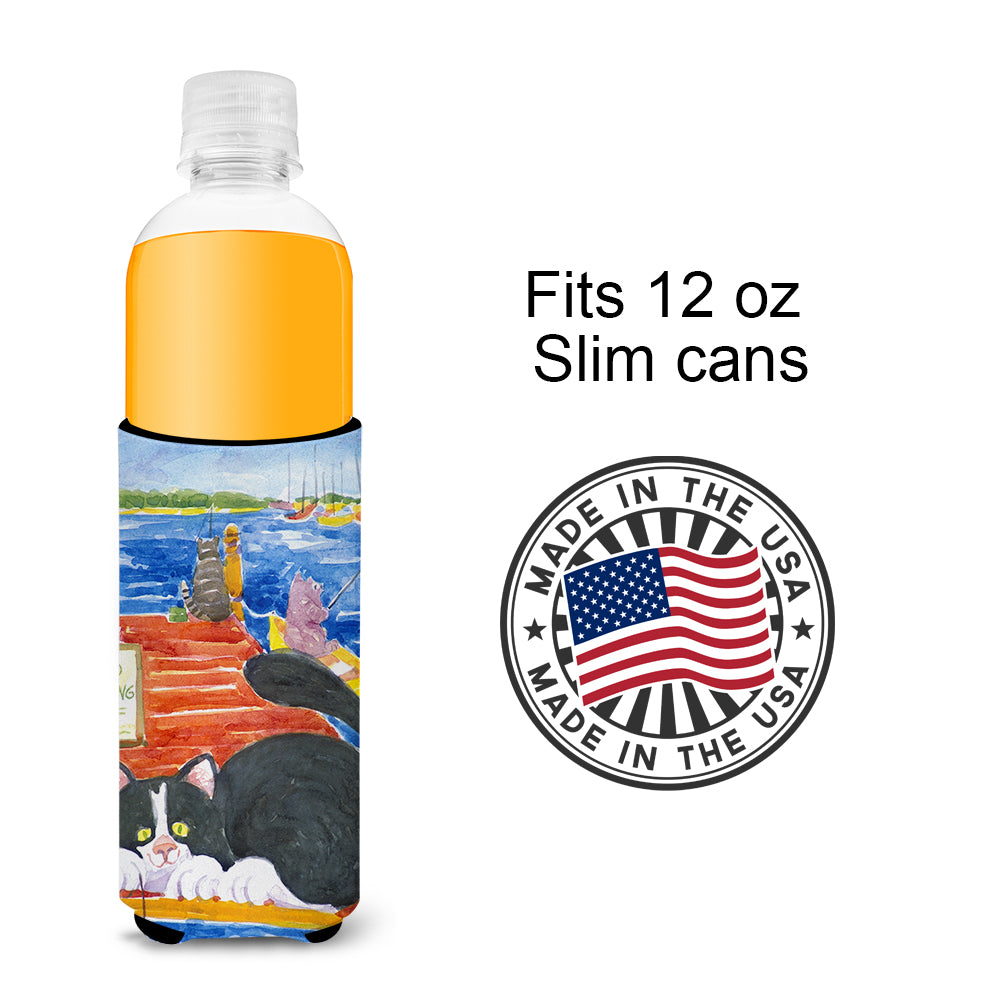 Cat Fishing from the dock Ultra Beverage Insulators for slim cans 6001MUK.