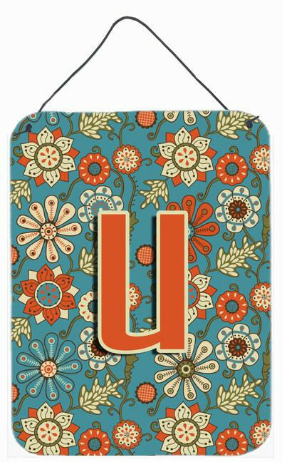 Letter U Flowers Retro Blue Wall or Door Hanging Prints CJ2012-UDS1216 by Caroline's Treasures