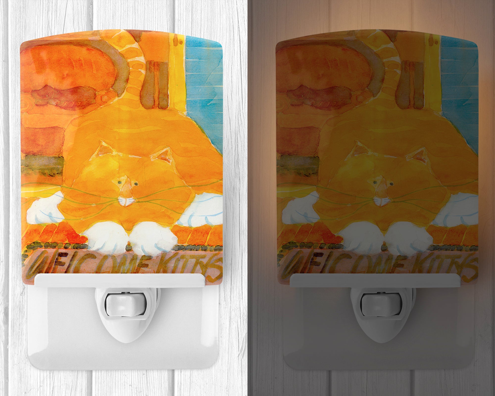 Big Orange Cat Welcome Ceramic Night Light 6010CNL - the-store.com