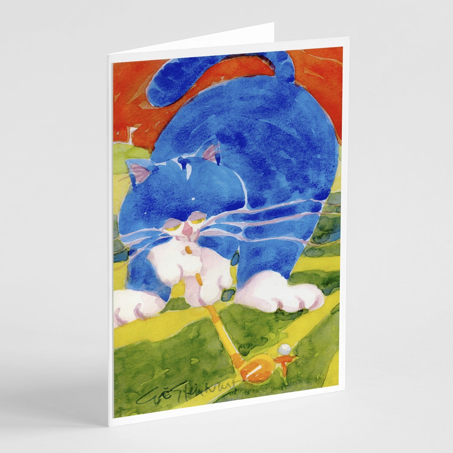 Buy this Big Blue the Cat Golfer Greeting Cards and Envelopes Pack of 8