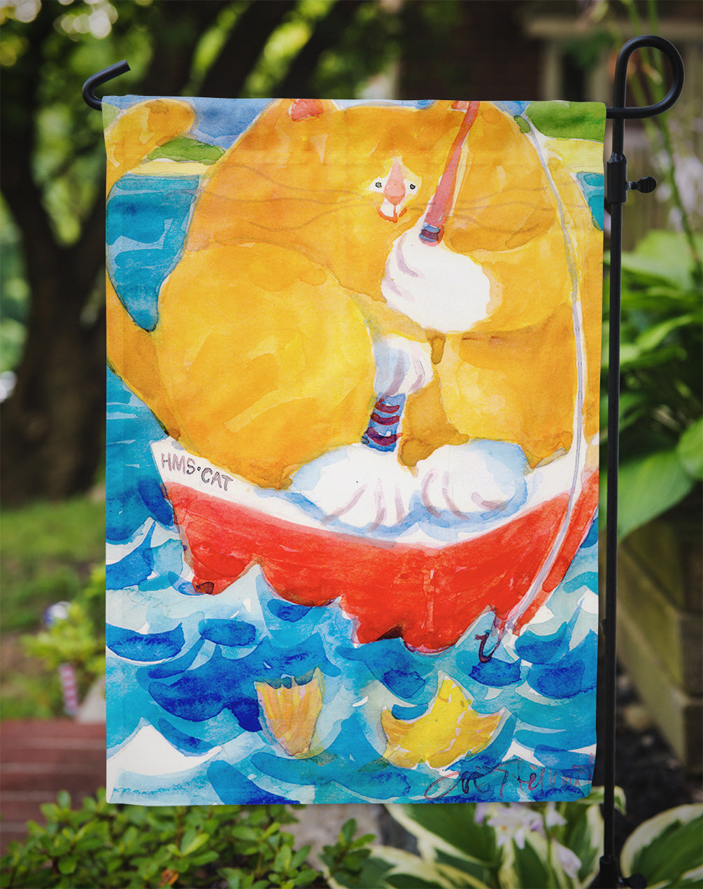 HMS Orange Tabby Fishing Cat  Flag Garden Size.