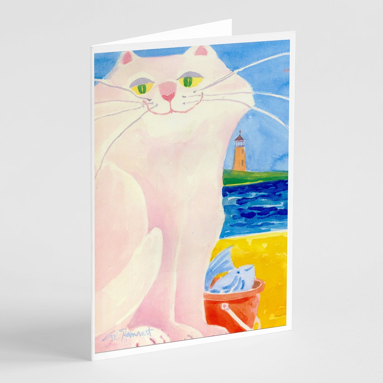 Buy this Big white Cat at the beach Greeting Cards and Envelopes Pack of 8