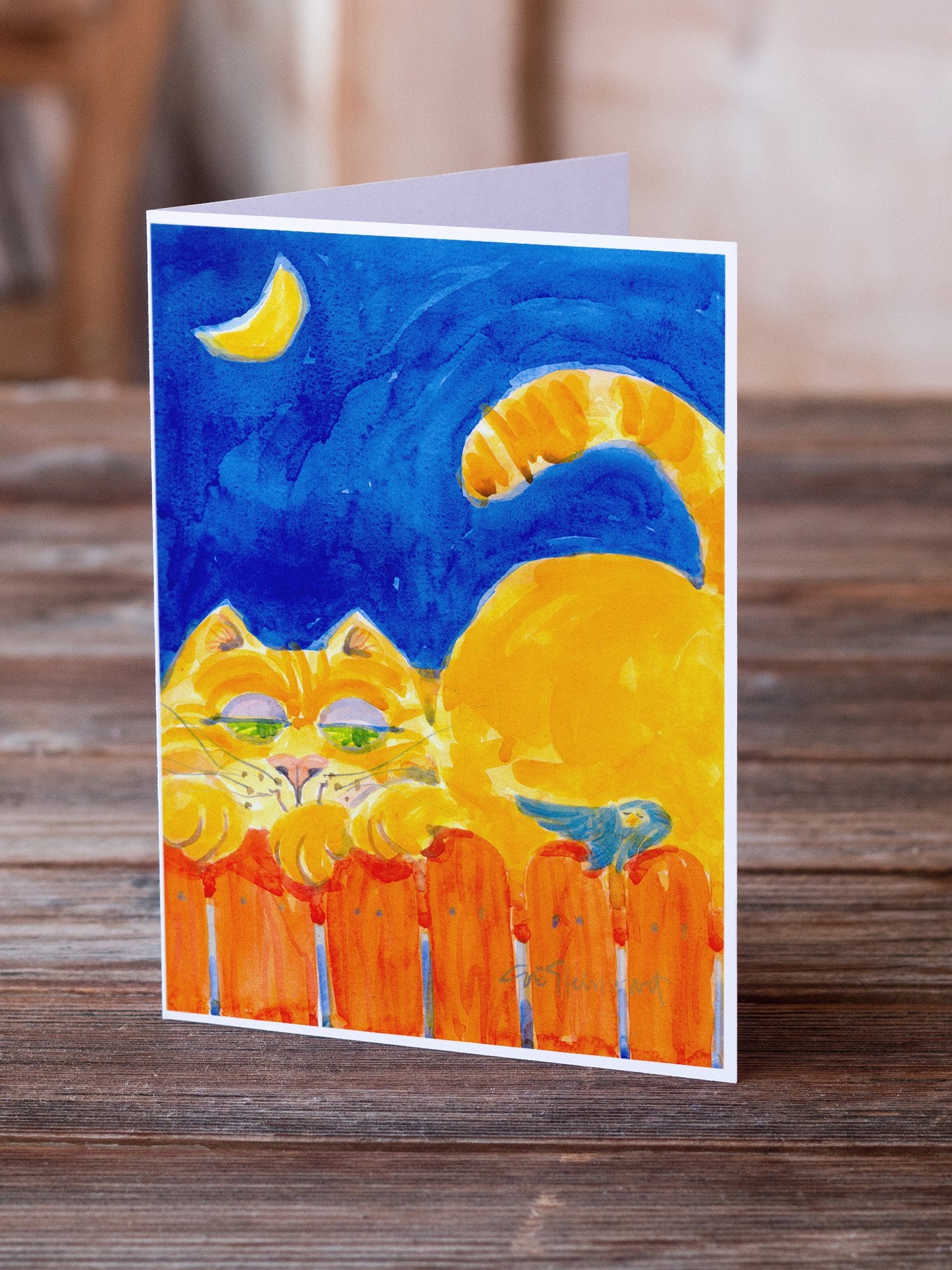 Big orange Tabby cat on the fence Greeting Cards and Envelopes Pack of 8 - the-store.com