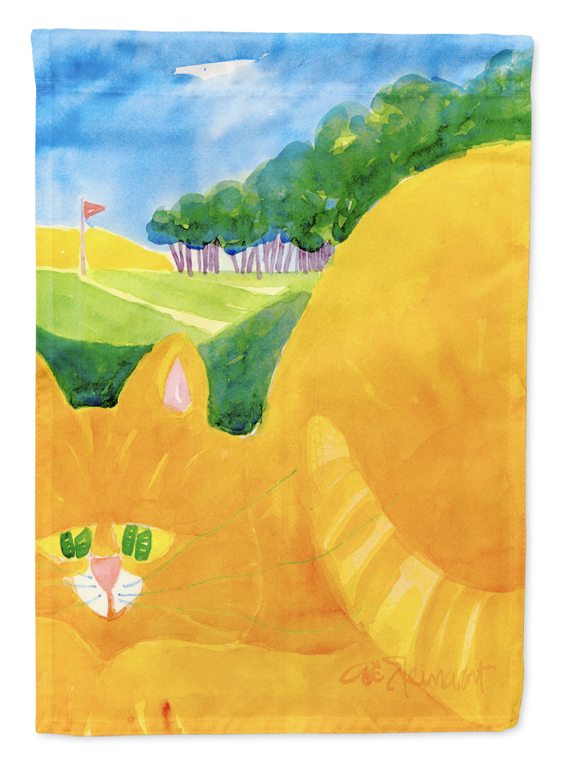 Orange Tabby Cat on the Green Golfer  Flag Garden Size.