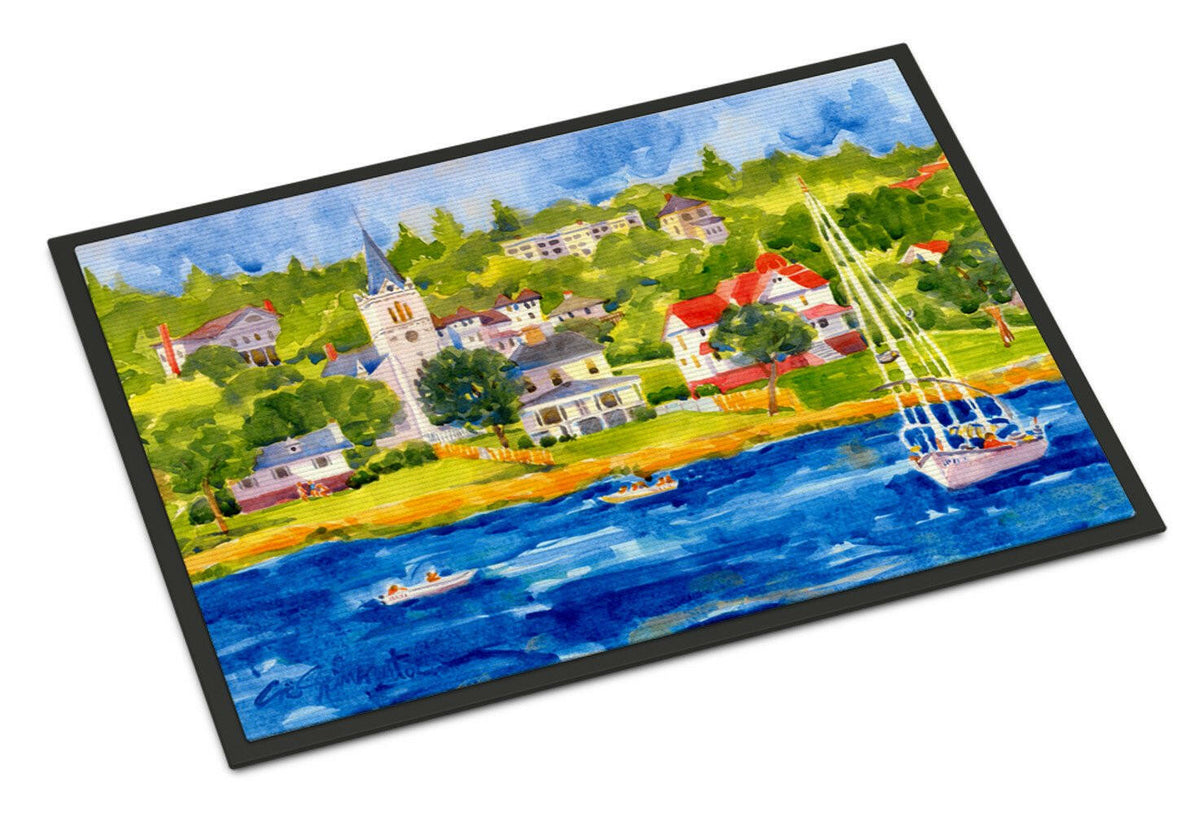 Harbour Scene with Sailboat  Indoor or Outdoor Mat 24x36 Doormat - the-store.com