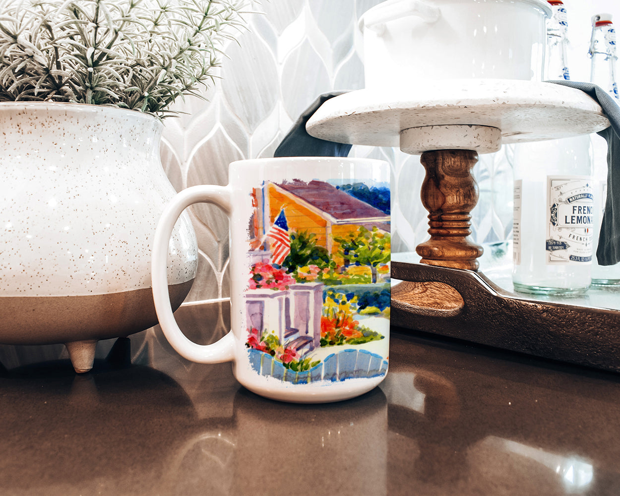 Seaside Beach Cottage Dishwasher Safe Microwavable Ceramic Coffee Mug 15 ounce 6032CM15  the-store.com.