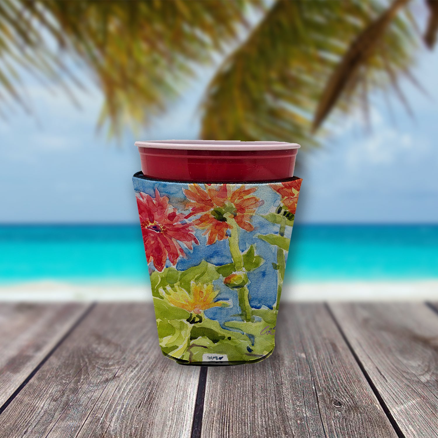 Flower - Gerber Daisies Red Cup Beverage Insulator Hugger  the-store.com.