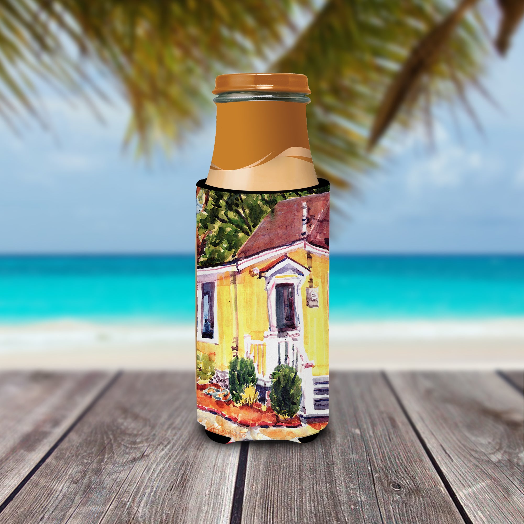 Yellow Cottage at the Beach Ultra Beverage Insulators for slim cans 6045MUK.