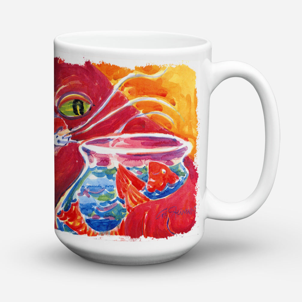 Big Red Cat at the fishbowl Dishwasher Safe Microwavable Ceramic Coffee Mug 15 ounce 6048CM15  the-store.com.