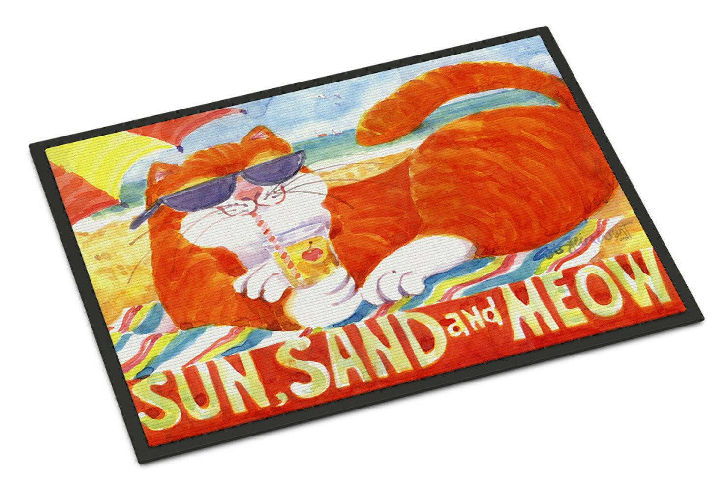 Orange Tabby at the beach Indoor or Outdoor Mat 18x27 Doormat - the-store.com