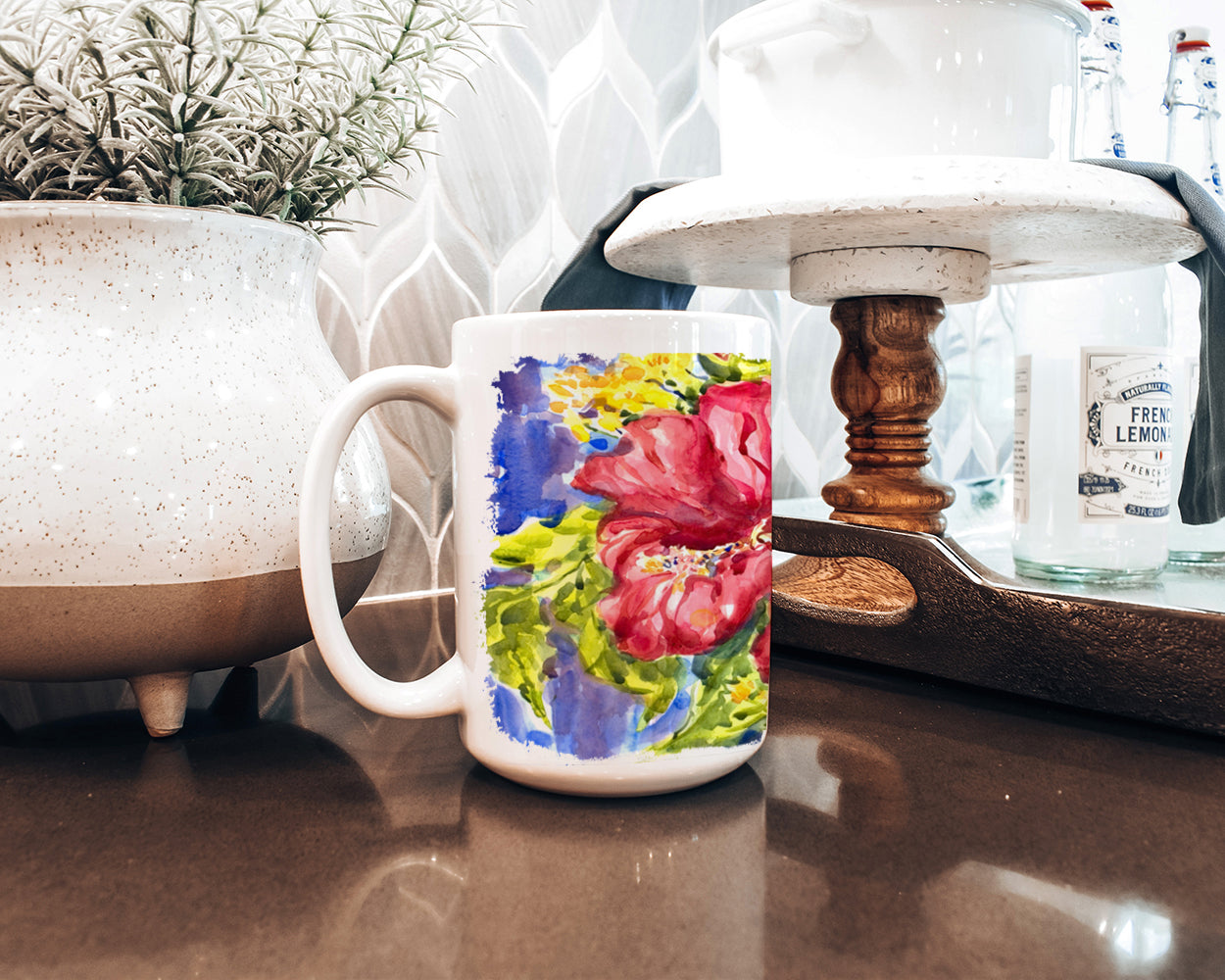 Flower - Hibiscus Dishwasher Safe Microwavable Ceramic Coffee Mug 15 ounce 6056CM15  the-store.com.