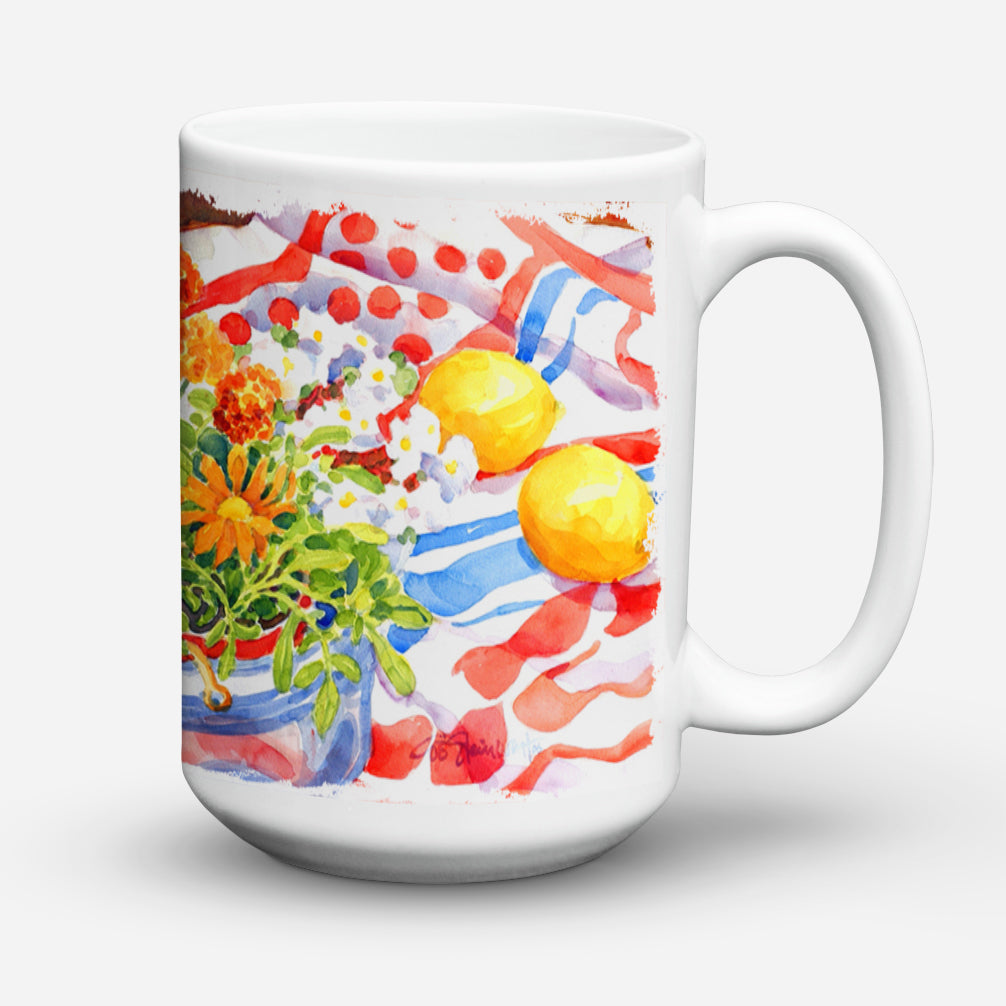 Flowers with a side of lemons Dishwasher Safe Microwavable Ceramic Coffee Mug 15 ounce 6058CM15  the-store.com.