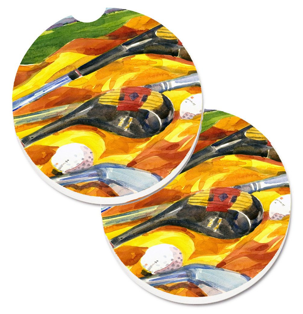 Golf Clubs Golfer Set of 2 Cup Holder Car Coasters 6063CARC by Caroline&#39;s Treasures