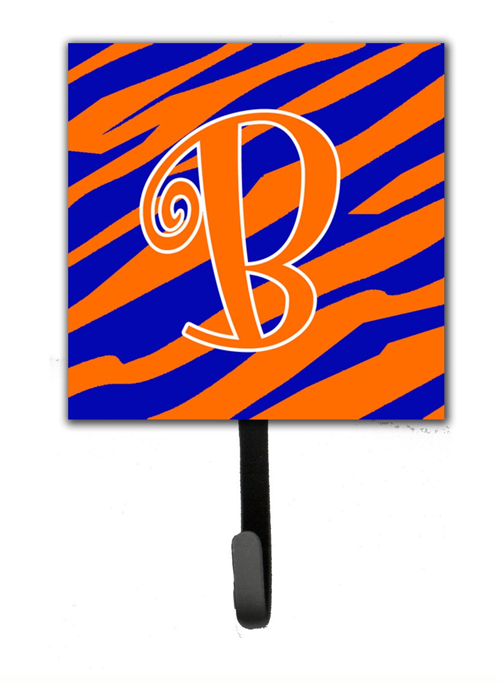 Letter B Initial Tiger Stripe Blue and Orange Leash Holder or Key Hook by Caroline's Treasures