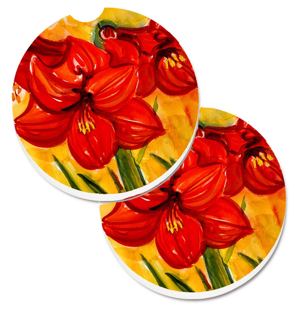 Flower - Amaryllis Set of 2 Cup Holder Car Coasters 6067CARC by Caroline's Treasures