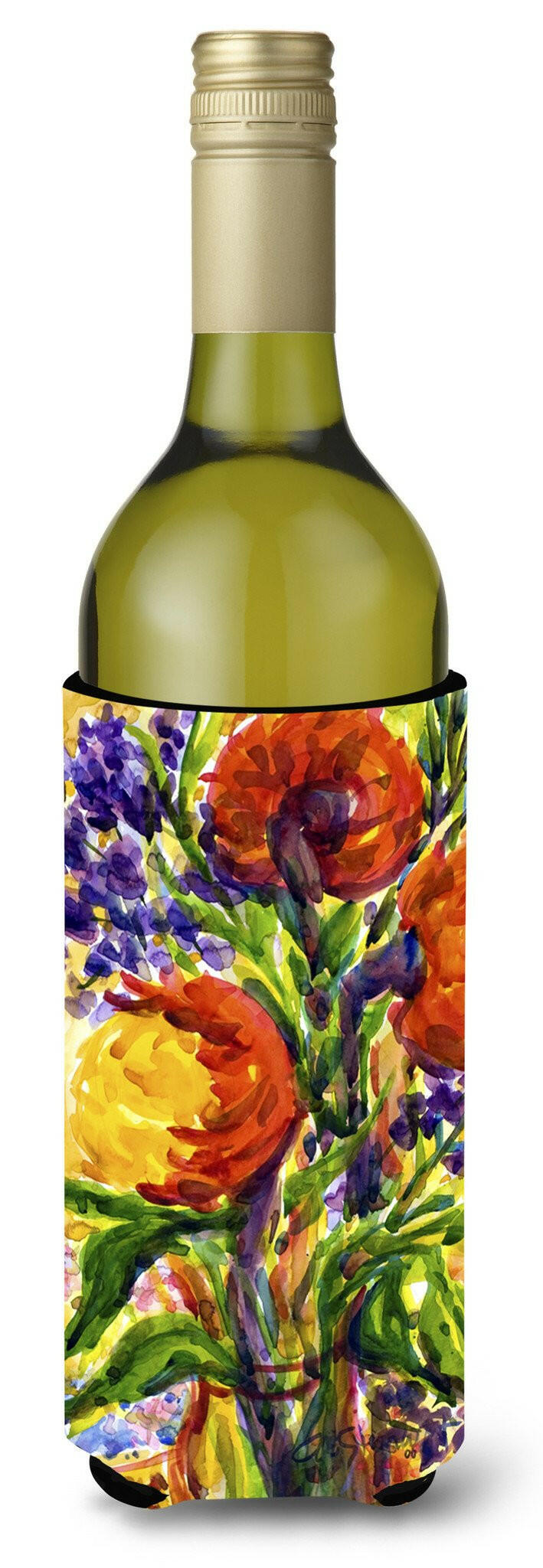 Flower Wine Bottle Beverage Insulator Beverage Insulator Hugger 6074LITERK by Caroline's Treasures