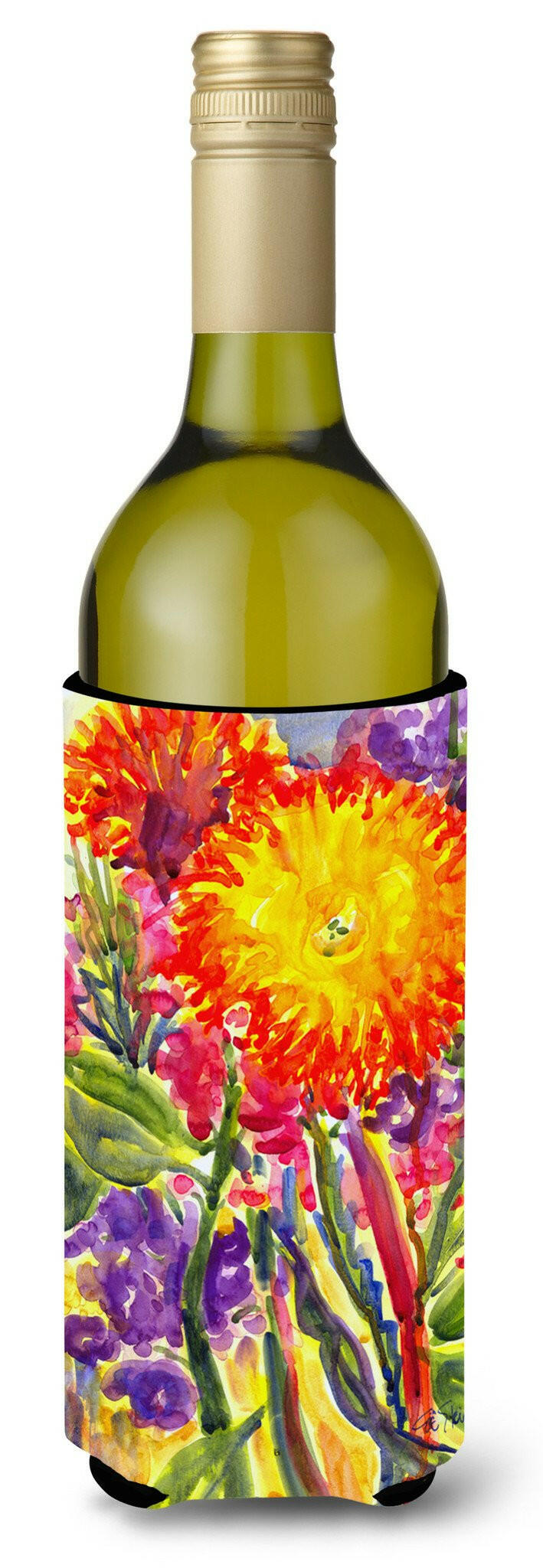 Flower - Aster Wine Bottle Beverage Insulator Beverage Insulator Hugger by Caroline's Treasures