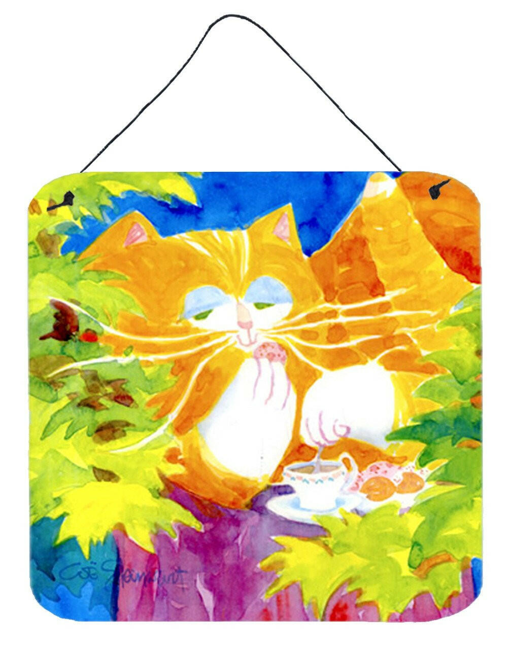 Cat Tea Time Aluminium Metal Wall or Door Hanging Prints by Caroline&#39;s Treasures