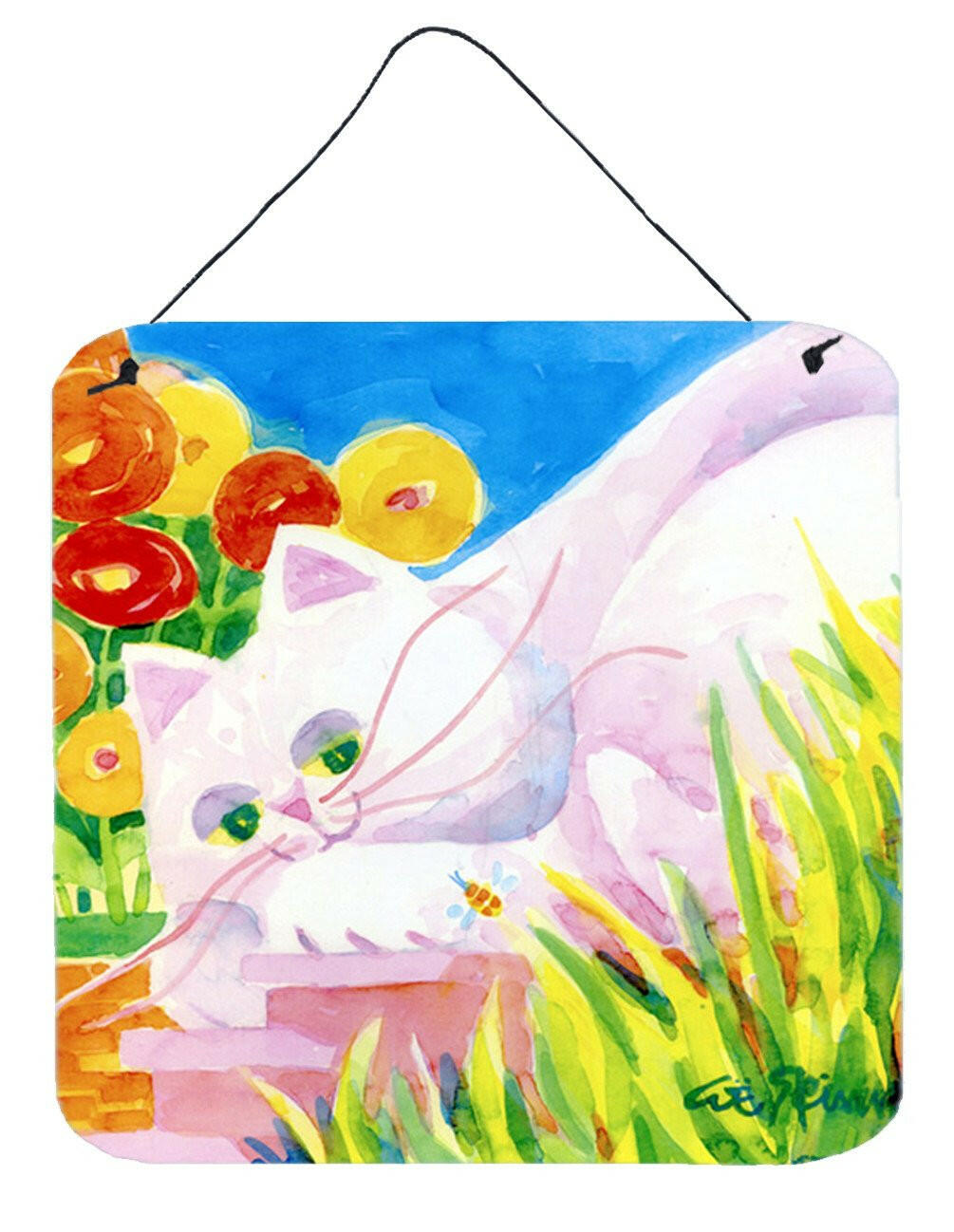 White Cat Tea Time Aluminium Metal Wall or Door Hanging Prints by Caroline's Treasures