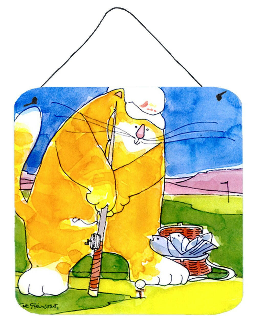 Big Cat golfing with a fishing pole  Wall or Door Hanging Prints by Caroline's Treasures