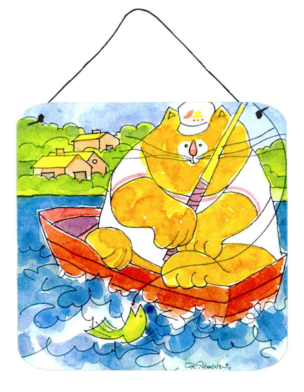 Big Orange Cat Fishing Aluminium Metal Wall or Door Hanging Prints by Caroline's Treasures