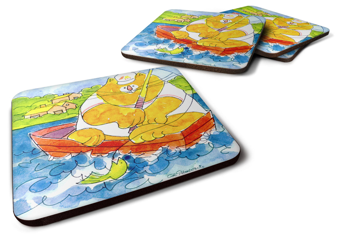 Set of 4 Big Orange Cat Fishing Foam Coasters - the-store.com