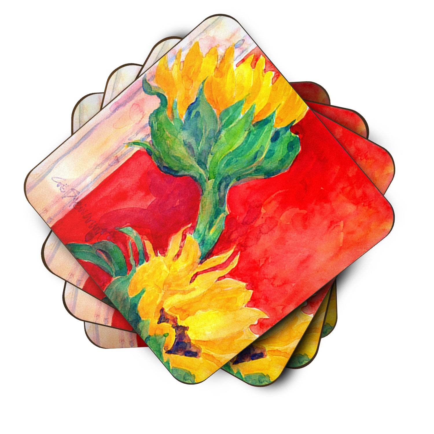 Set of 4 Flower - Sunflower Foam Coasters - the-store.com