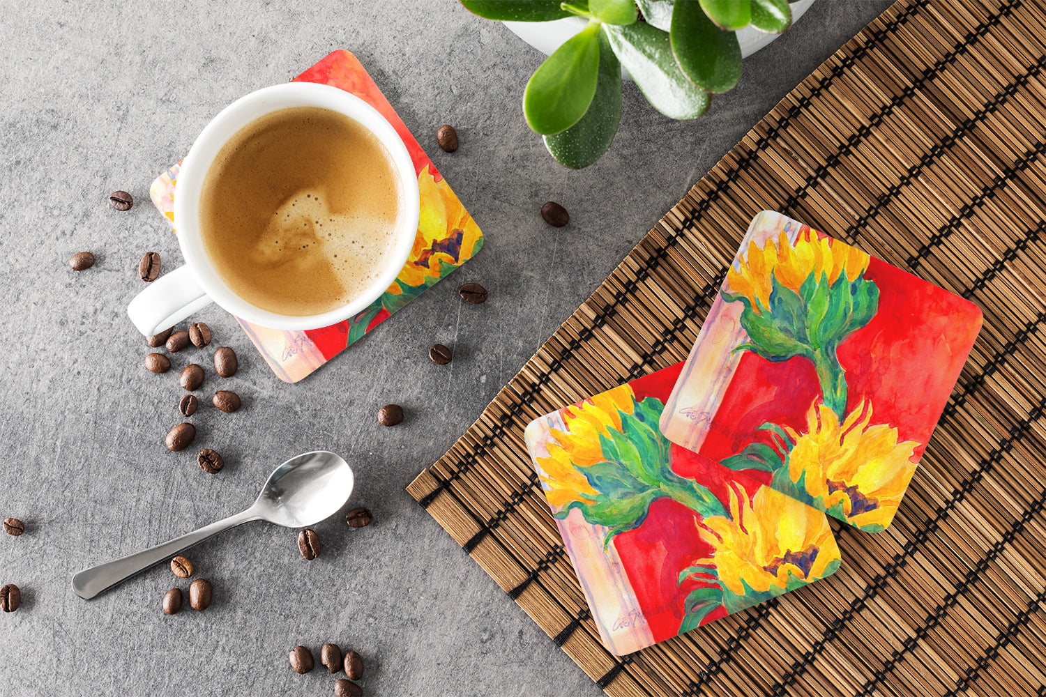 Set of 4 Flower - Sunflower Foam Coasters - the-store.com