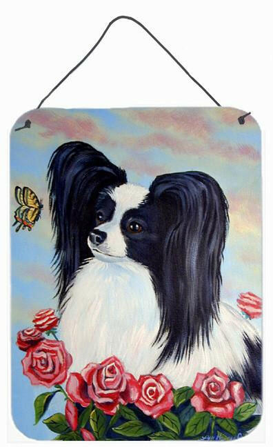 Black and White Papillon in Roses Aluminium Metal Wall or Door Hanging Prints by Caroline's Treasures