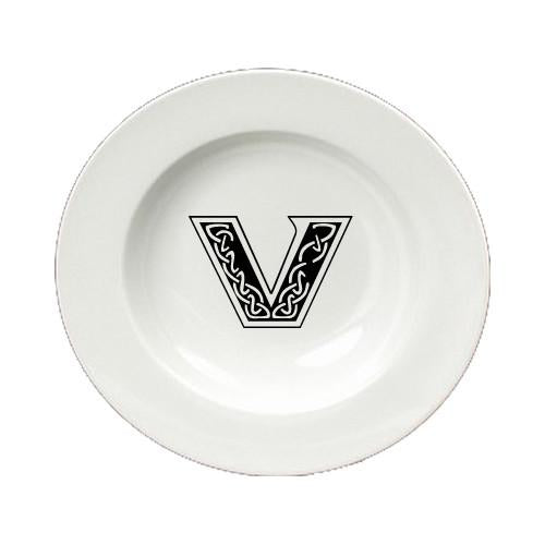 Letter V Initial Monogram Celtic Round Ceramic White Soup Bowl CJ1059-V-SBW-825 by Caroline's Treasures