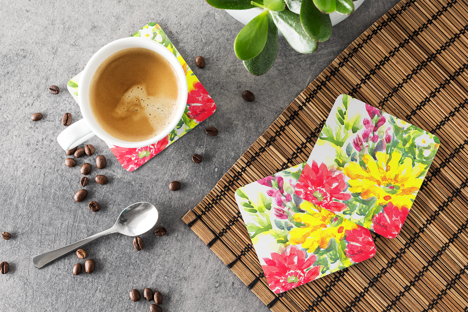 Set of 4 Flower Foam Coasters - the-store.com