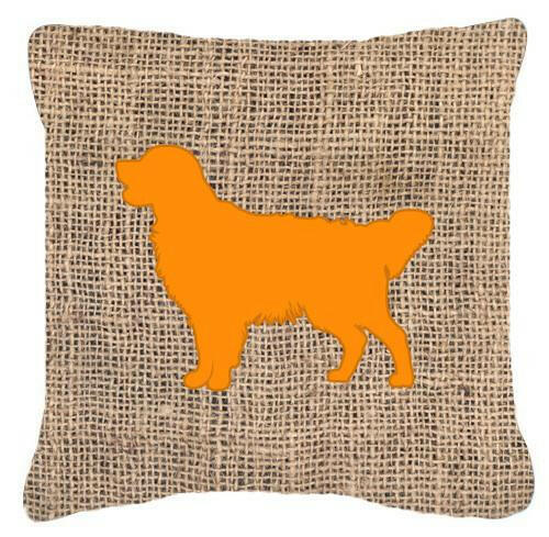 Golden Retriever Burlap and Orange   Canvas Fabric Decorative Pillow BB1085 - the-store.com