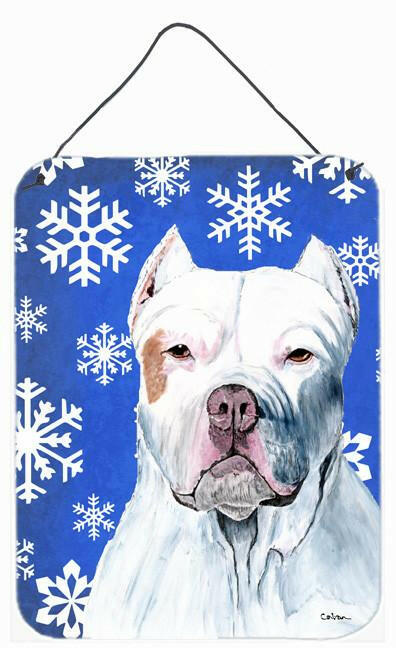 Pit Bull Winter Snowflakes Holiday Aluminium Metal Wall or Door Hanging Prints by Caroline&#39;s Treasures