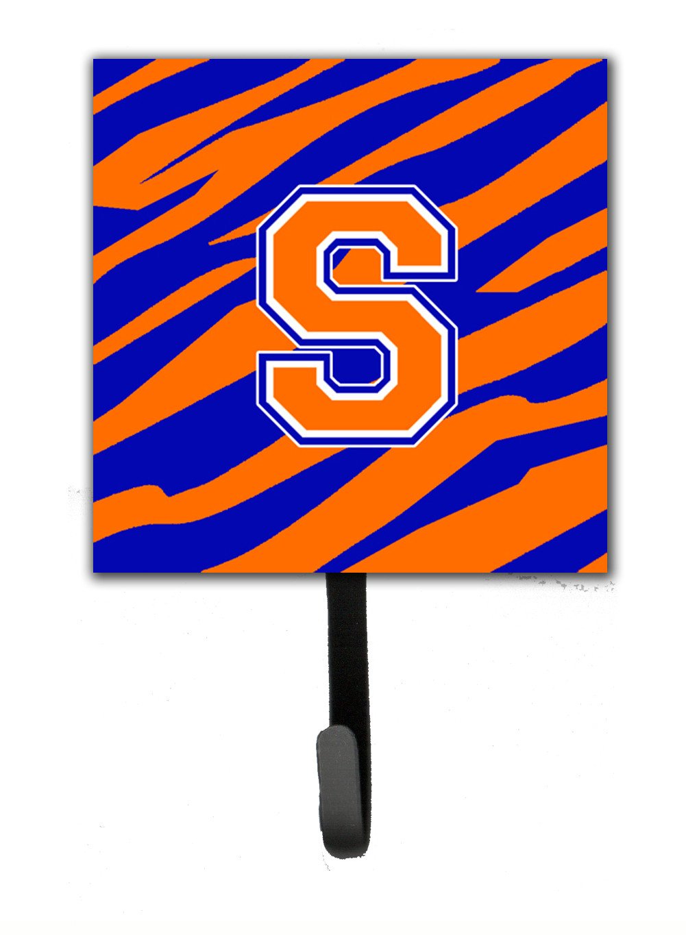 Letter S Initial Monogram - Tiger Stripe - Blue Orange Leash Holder or Key Hook by Caroline's Treasures