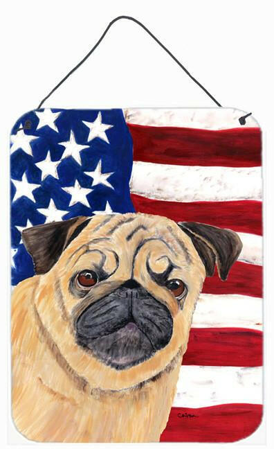 USA American Flag with Pug Aluminium Metal Wall or Door Hanging Prints by Caroline's Treasures