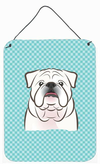 Checkerboard Blue White English Bulldog  Wall or Door Hanging Prints by Caroline's Treasures