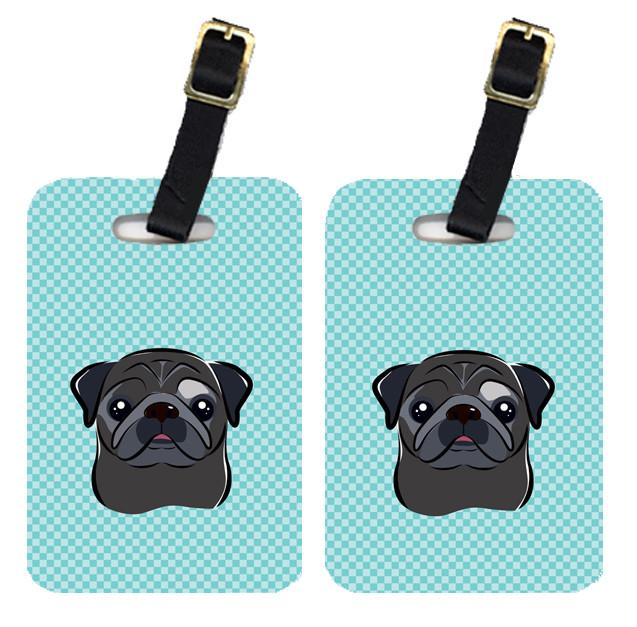 Pair of Checkerboard Blue Black Pug Luggage Tags BB1201BT by Caroline&#39;s Treasures