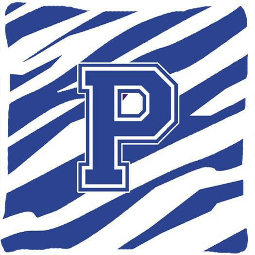 Monogram Initial P Tiger Stripe Blue and White Decorative  Canvas Fabric Pillow - the-store.com