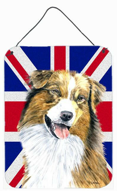 Australian Shepherd with English Union Jack British Flag Wall or Door Hanging Prints SC9854DS1216 by Caroline's Treasures