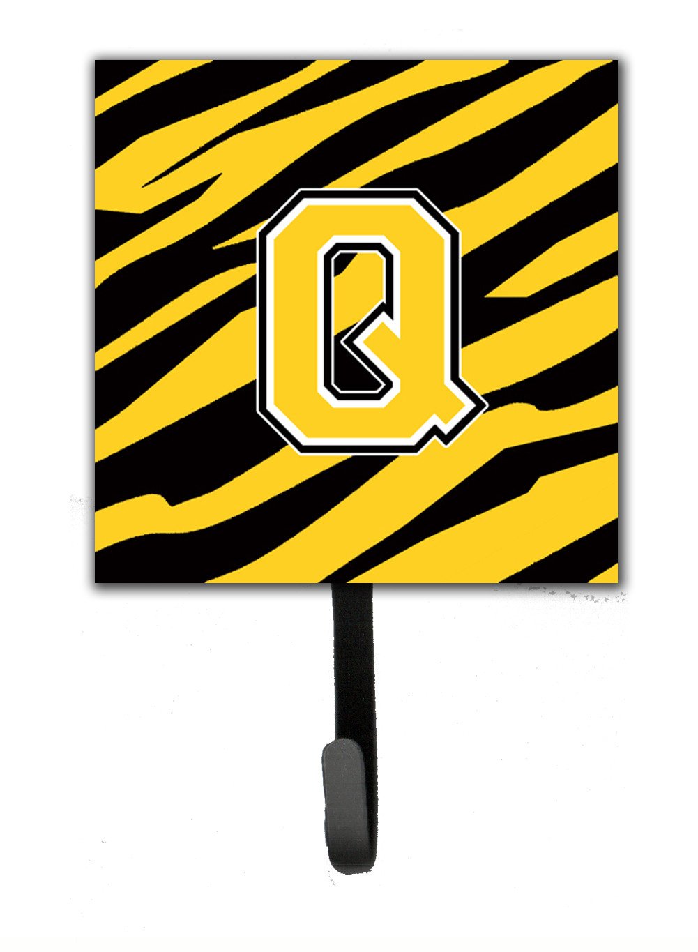 Letter Q Initial Monogram - Tiger Stripe - Black Gold Leash Holder or Key Hook by Caroline's Treasures