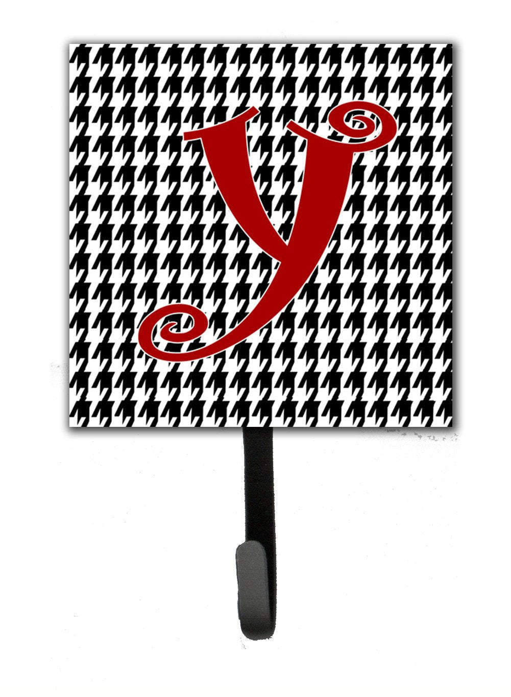 Letter Y Initial Monogram - Houndstooth Black Leash Holder or Key Hook by Caroline's Treasures