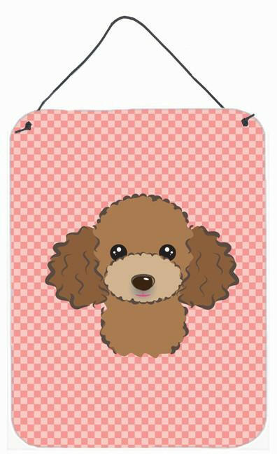 Checkerboard Pink Chocolate Brown Poodle Wall or Door Hanging Prints by Caroline's Treasures